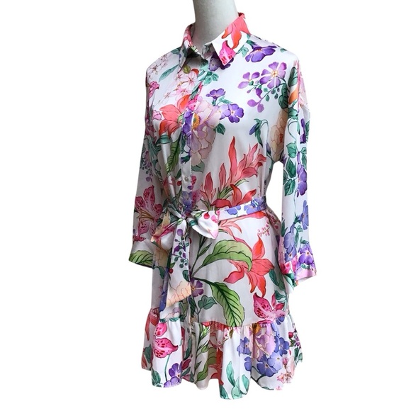 Zara Floral Ruffled Mini Shirt Dress Bloggers Fave - Picture 9 of 12
